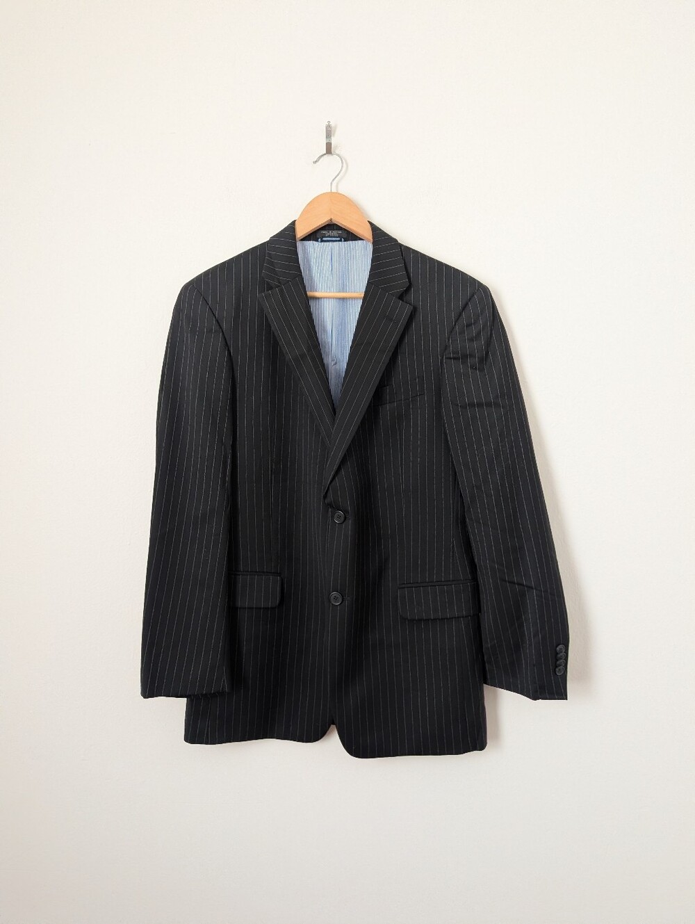 Tommy Hilfiger Black Pinstripe Wool Jacket Blazer Vest Pants 3pc Suit 38/34R